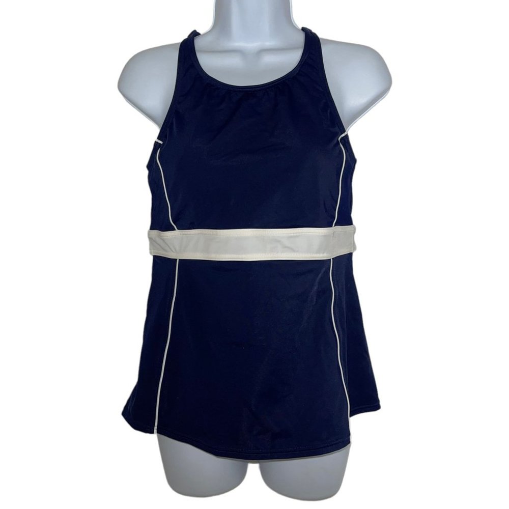 Lands End Womens Tankini Top 10 Solid Color Navy Blue Padded Wire Free Bra